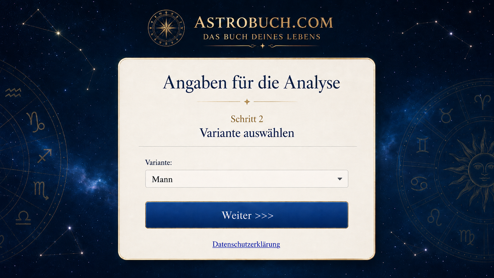 Auswahl der Variante Mann oder Frau für die persönliche Analyse