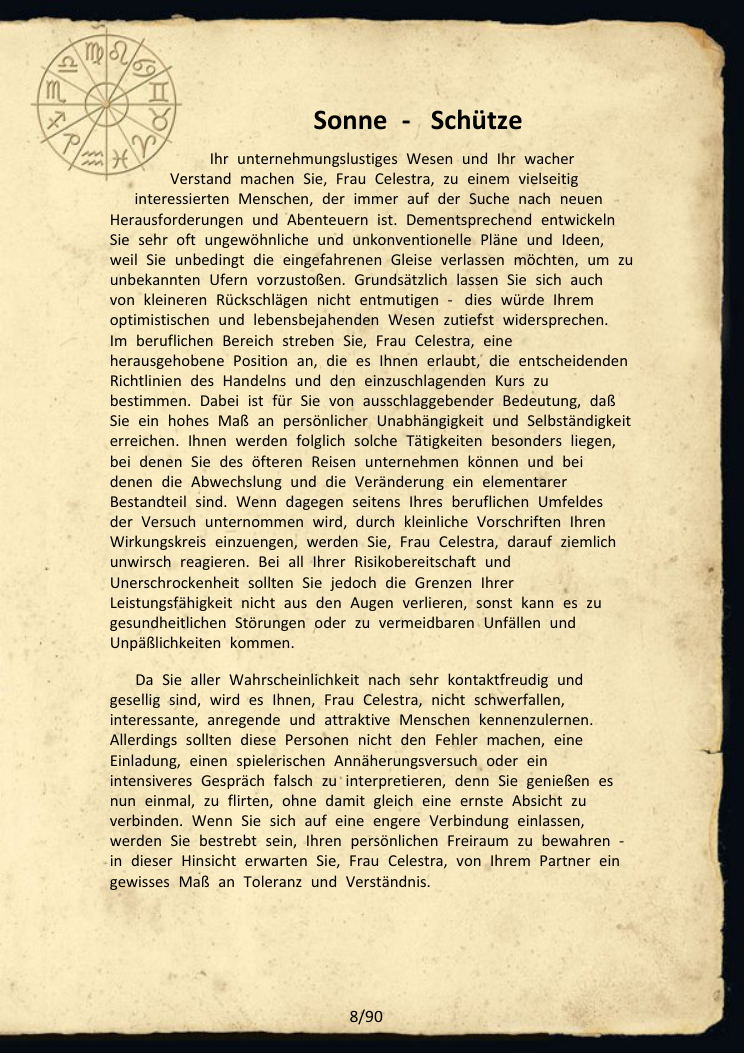 Musteranalyse Seite 8 – Ausführliche persönliche Deutung mit namentlicher Ansprache