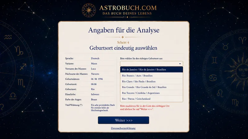 Auswahl des eindeutigen Geburtsorts aus mehreren Treffern für den Suchbegriff Rio