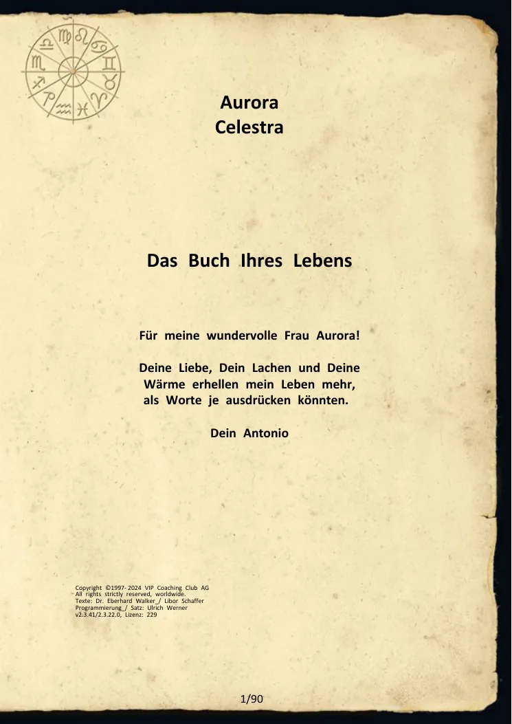 Originale Widmungsseite aus der Musteranalyse – Titelseite mit persönlicher Widmung